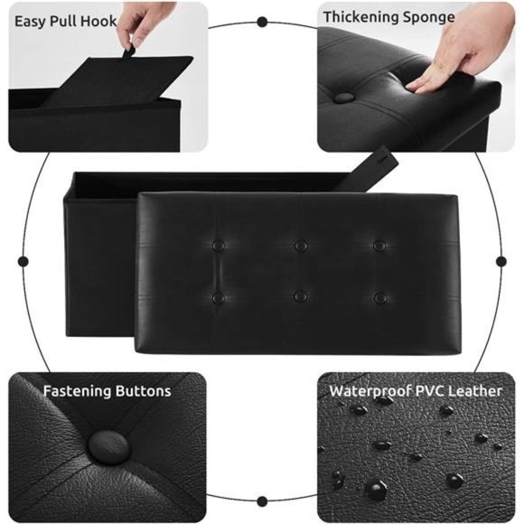 30 inches Folding Storage Ottoman, 80L Storage Bench for Bedroom and Hallway - Picture 4 of 5